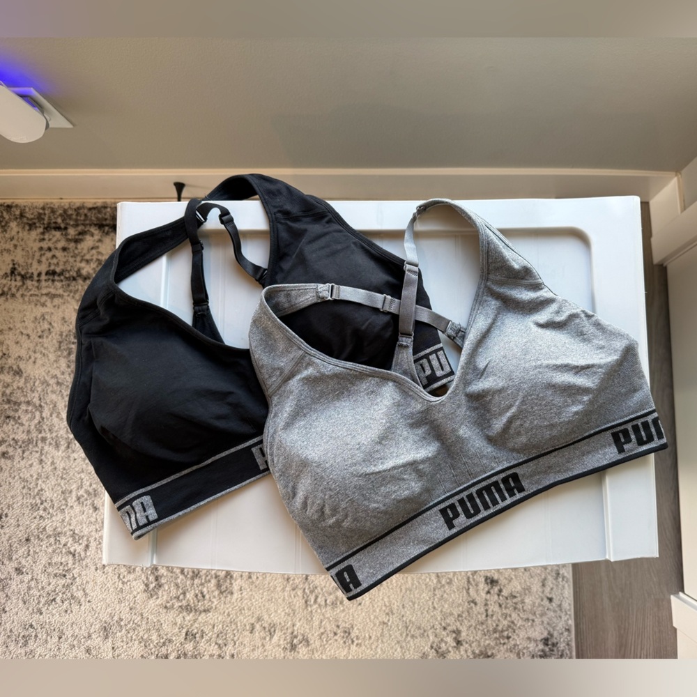 2 Puma Gray & Black Athletic Sports Bras
